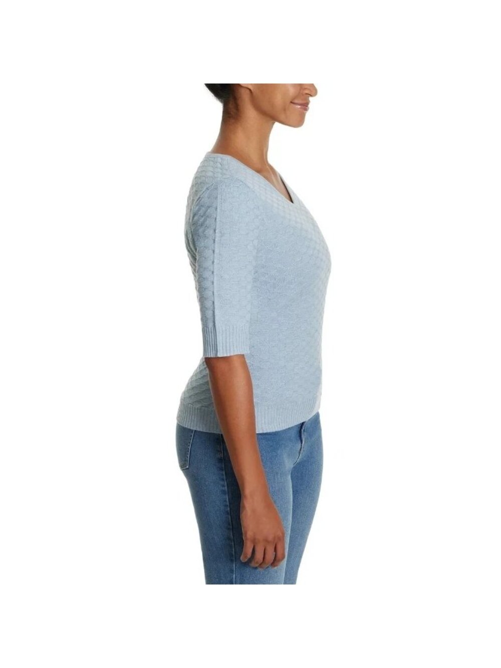 Nwt Ella Moss Women's Xl Textured Light Blue V-Neck Pullover Knit Top J1987 — image 2 of 8